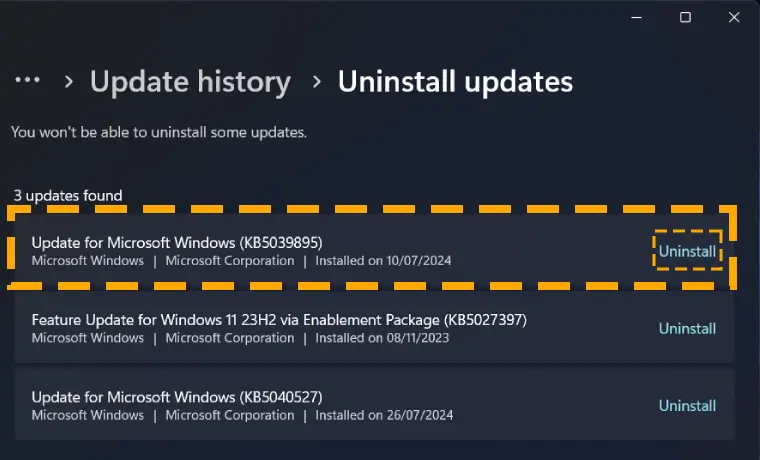 delete recent windows os update