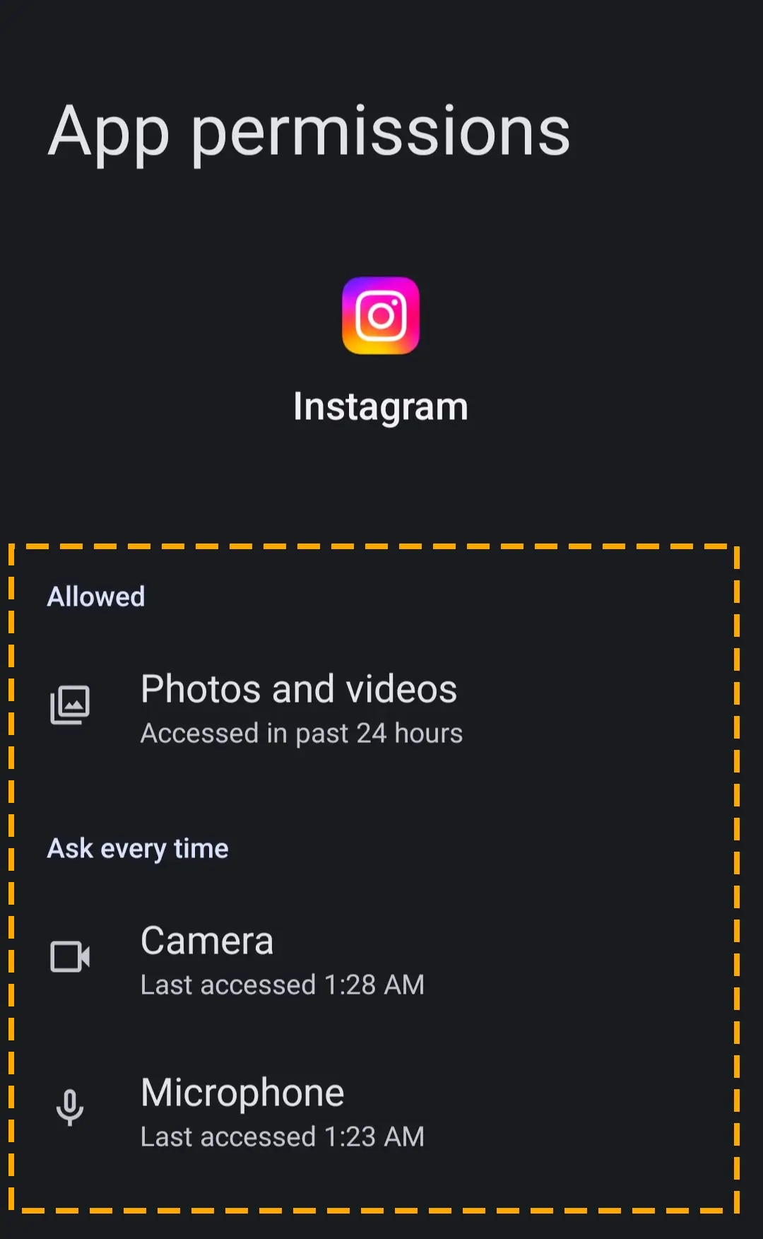 grant permissions to insta app