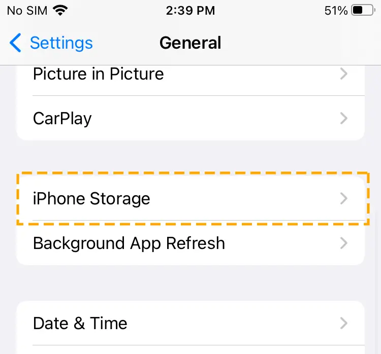 iPhone storage tab in settings app