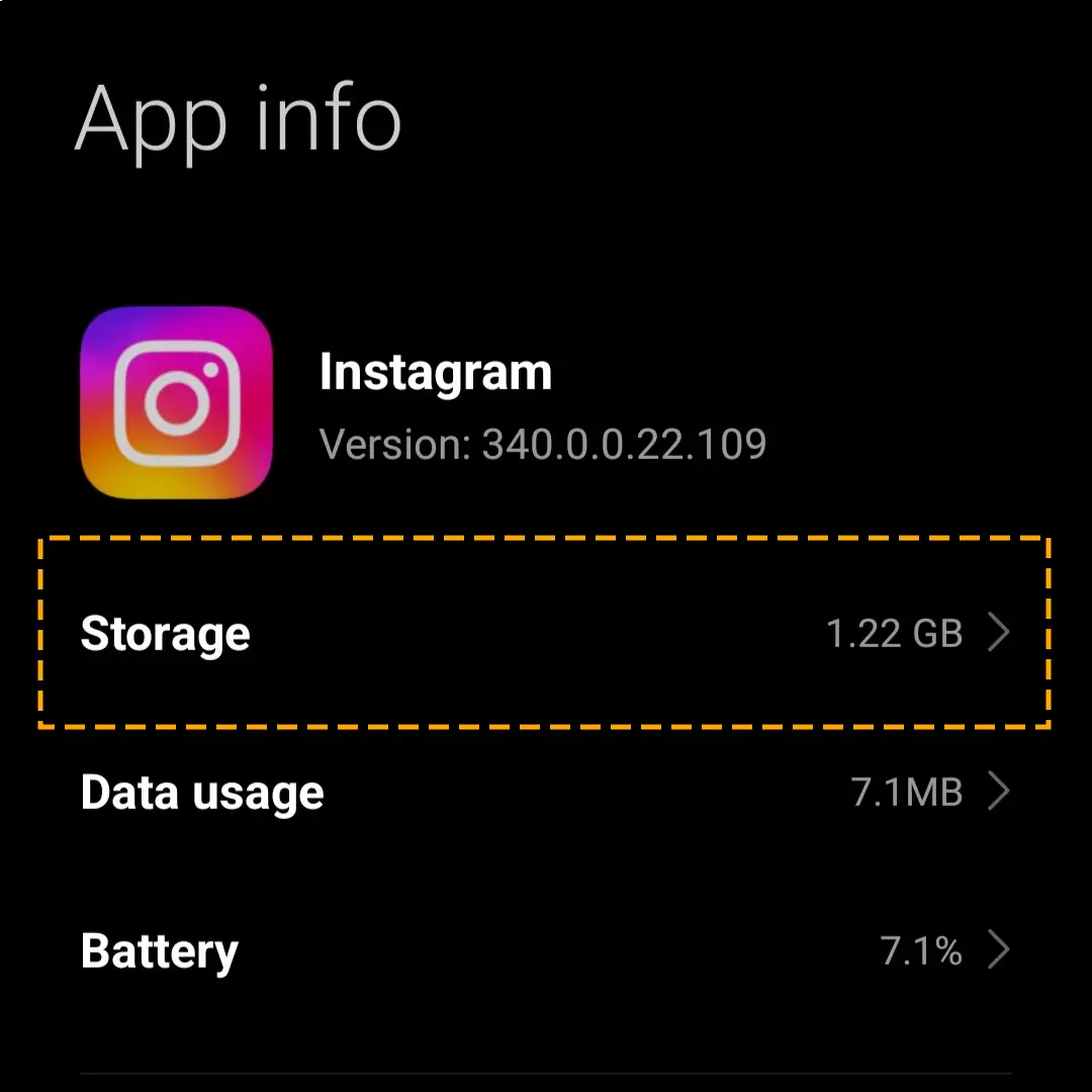 insta app storage details