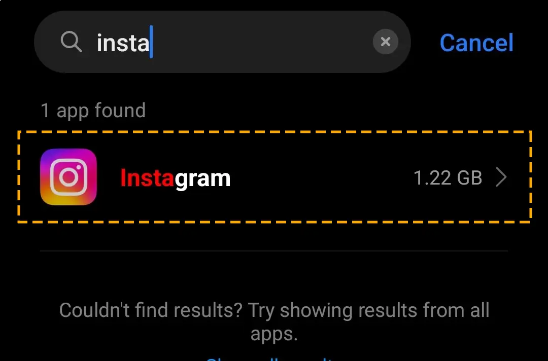 instagram in manage apps