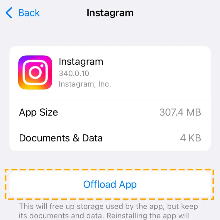 offload insta app