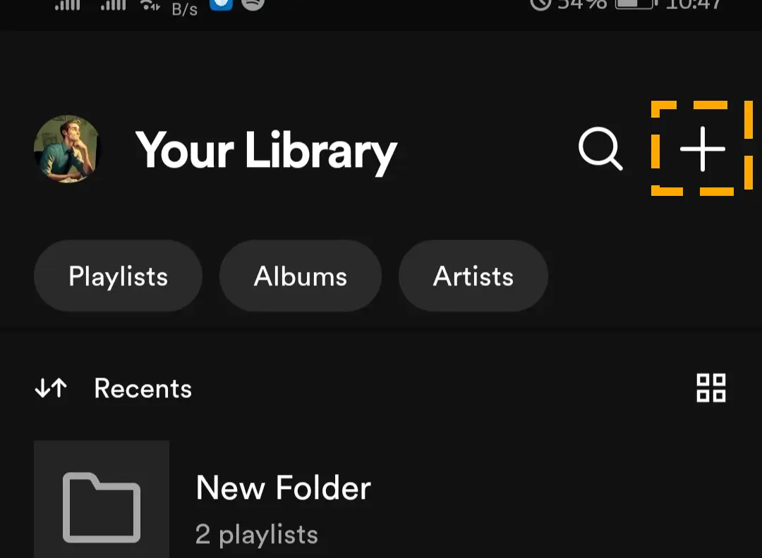 plus icon in your library