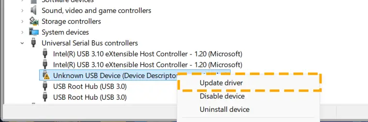 right click and update faulty drivers