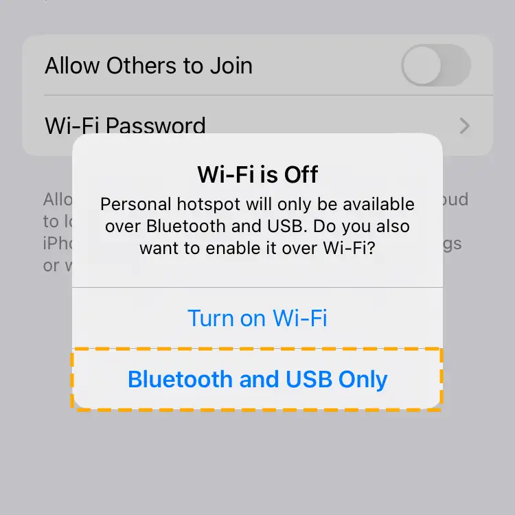 select bluetooth and usb only for internet sharing