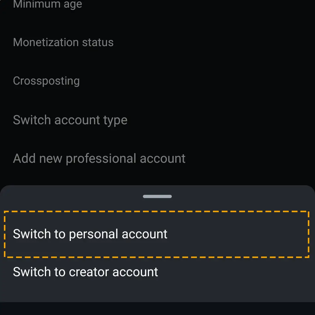 switch to personal account type