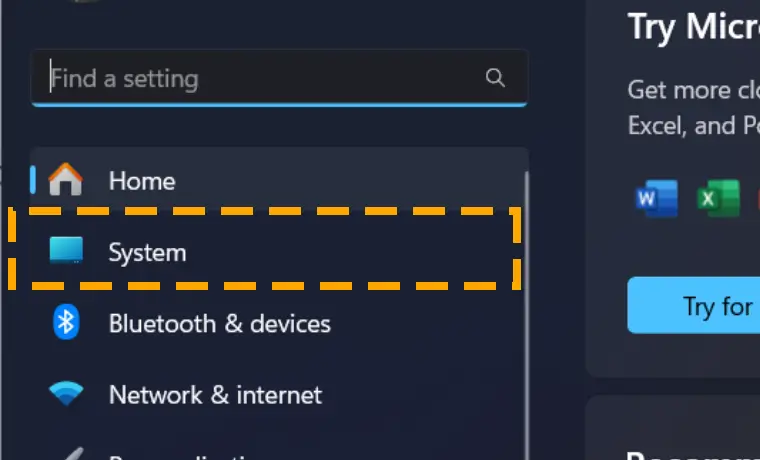 system tab in settings