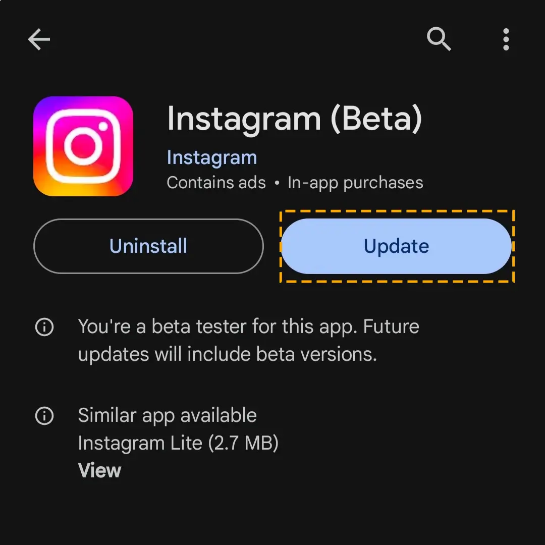 update instagram app