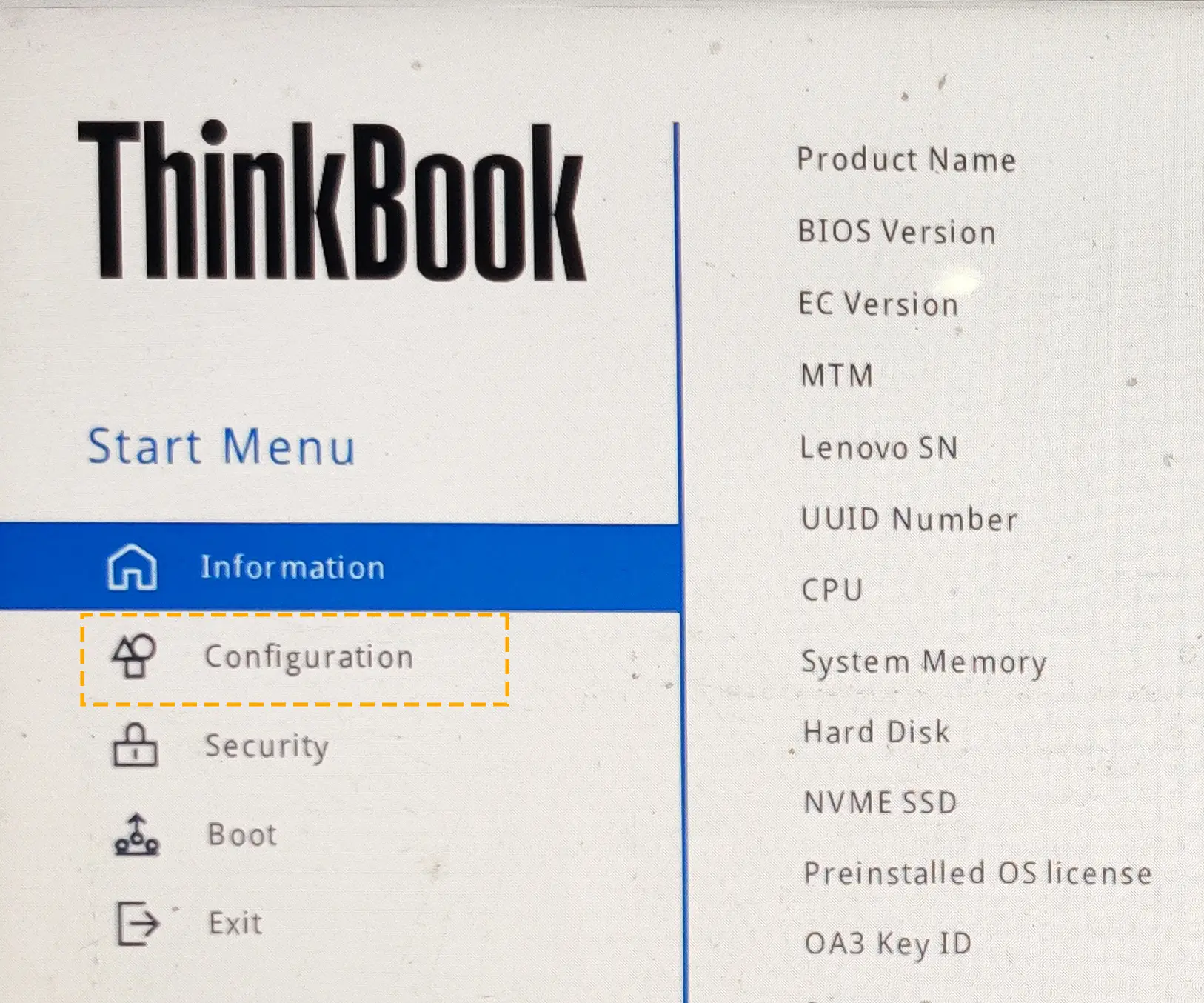 windows bios program menu