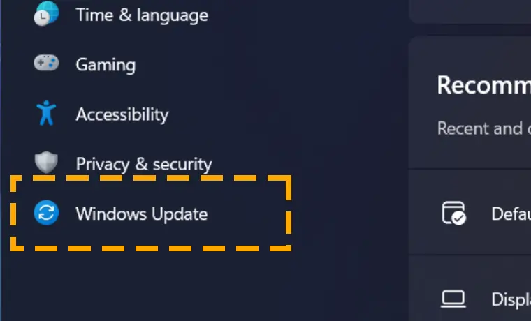 windows update in system settings sidebar