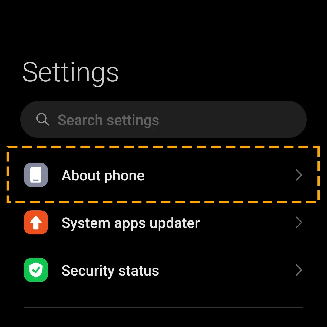 about tab in android phone settings