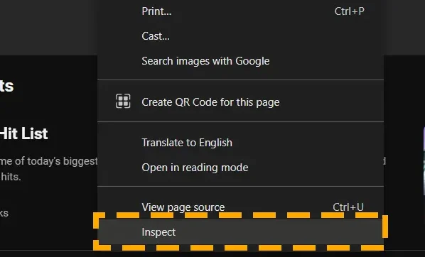 accessing inspect element in chrome