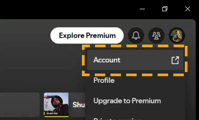 account option in spotify desktop