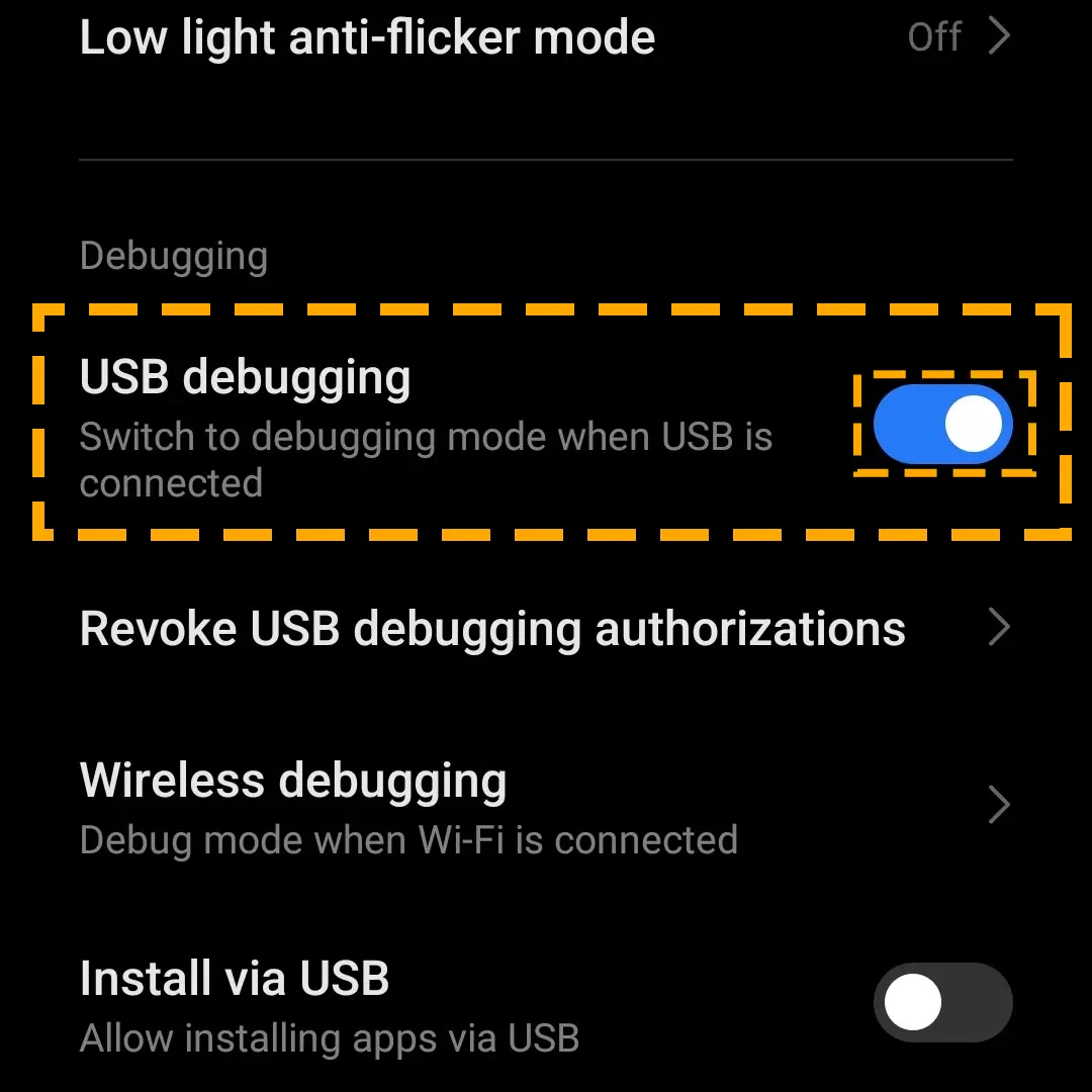 activate usb debugging