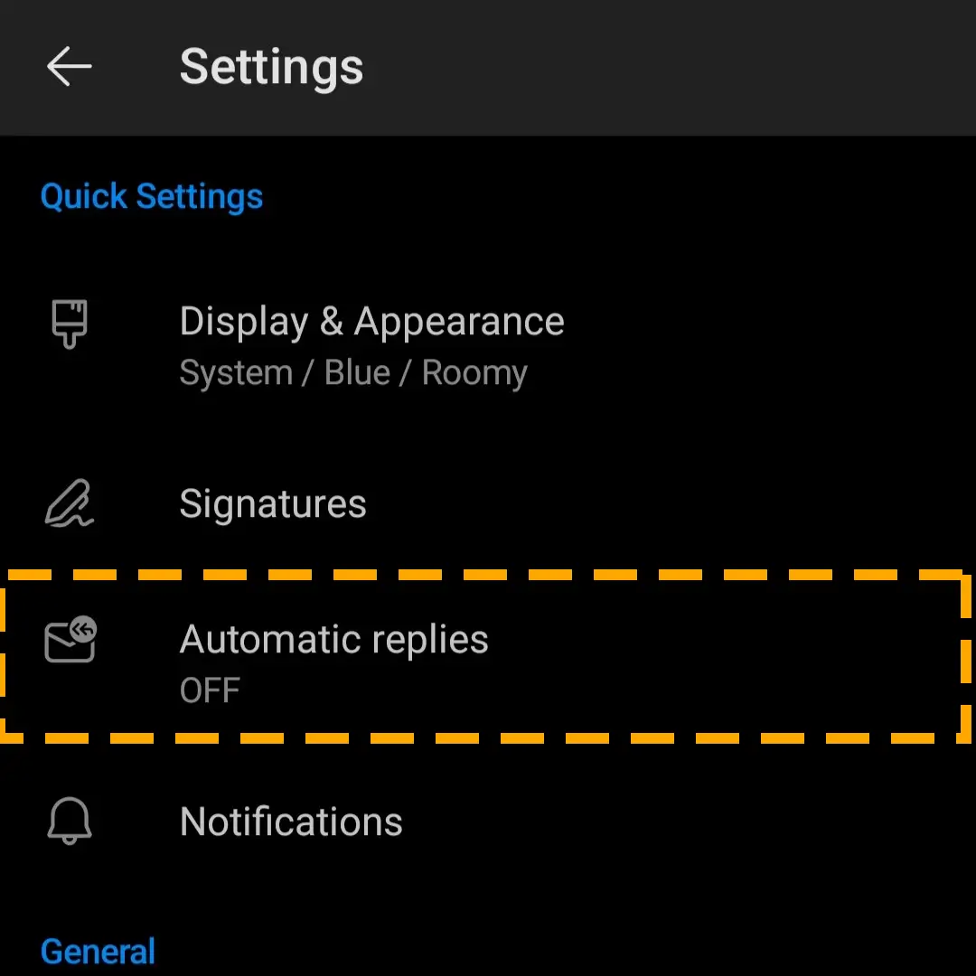 automatic replies in settings