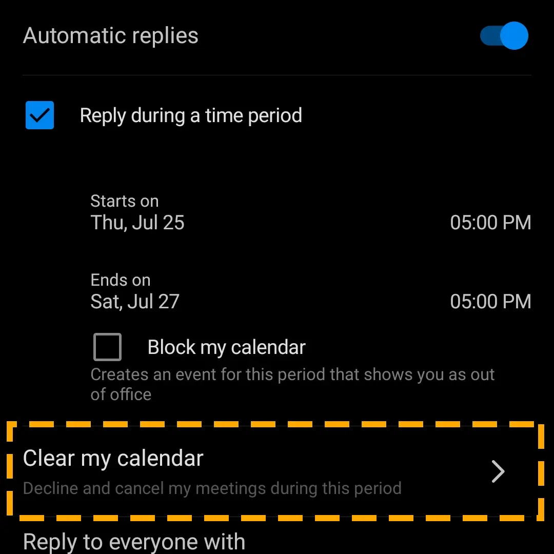 clear my calender option