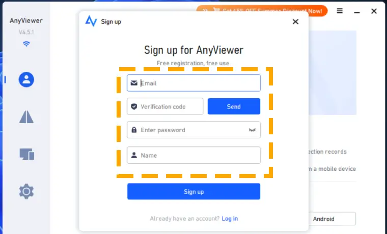 create account for anyviewer app