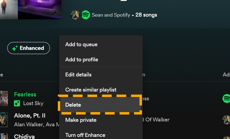 delete playlist on spotify