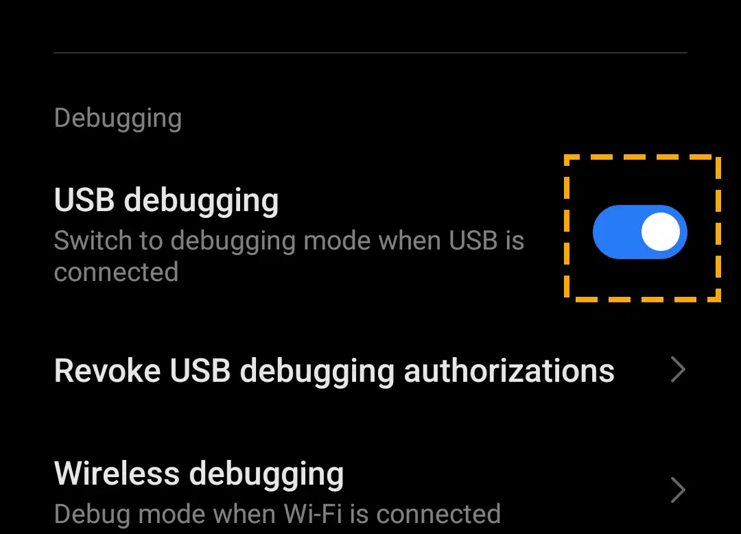 enable usb debugging