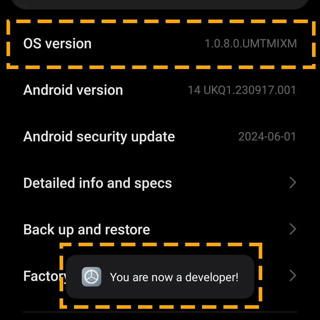 entering developer mode on android device