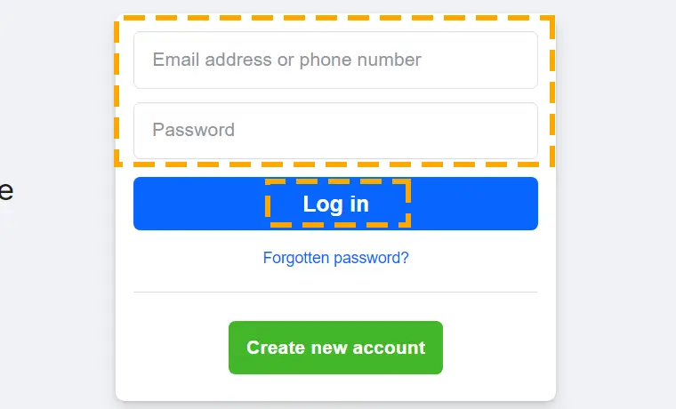 facebook login page