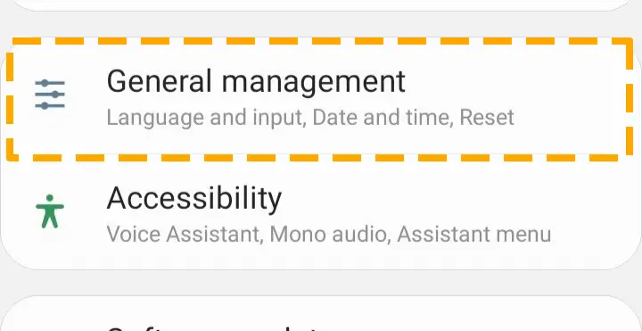 general management in samsung settings