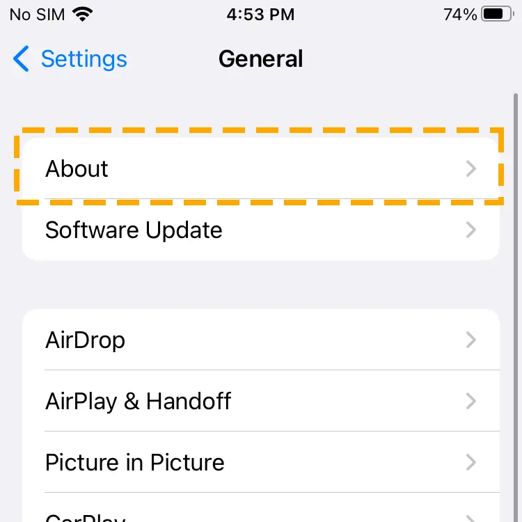 general section in iphone settings