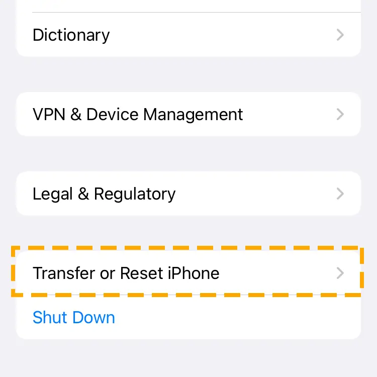 general section of iphone settings app