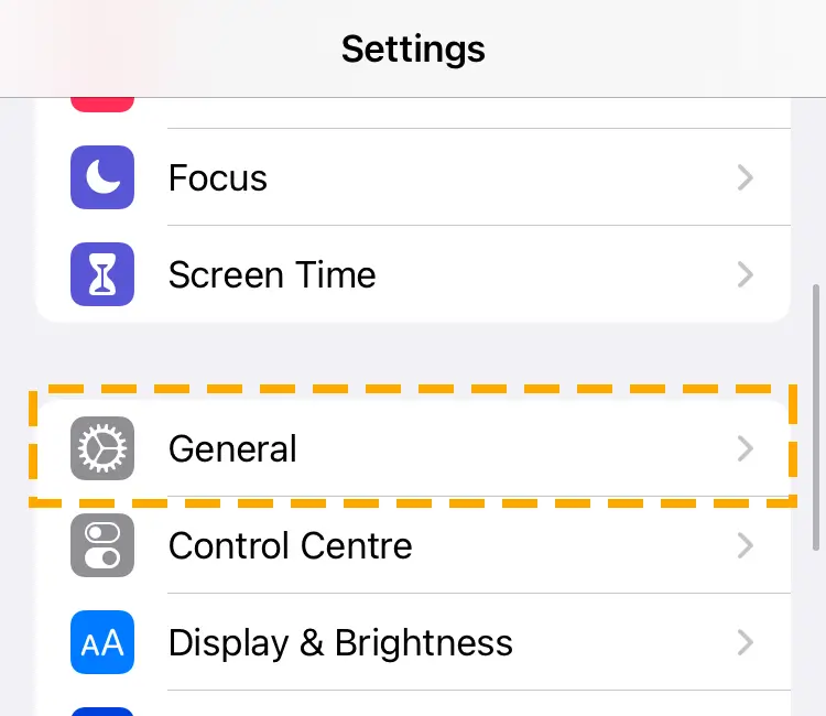 general tab in iphone settings