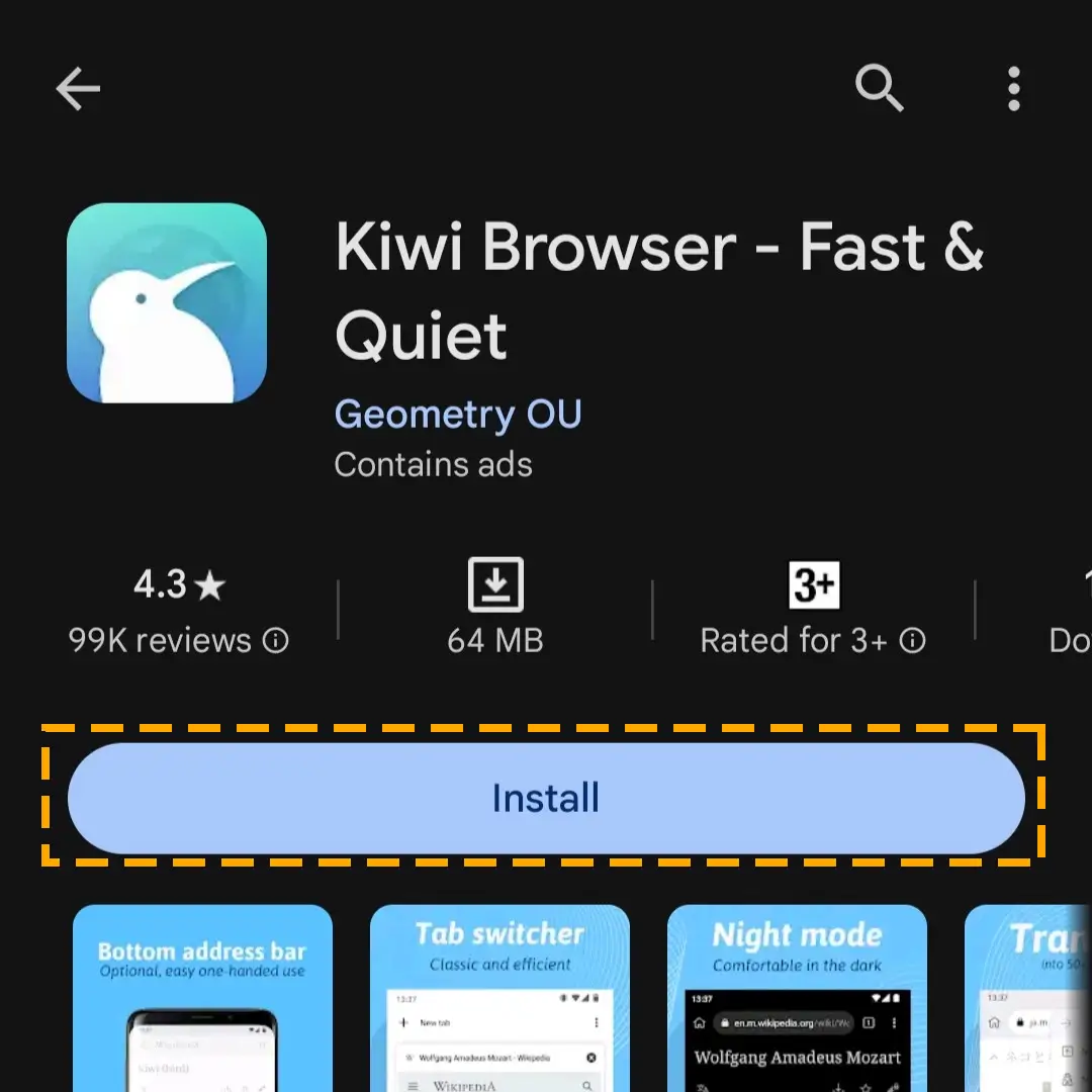 kiwi browser on android play store