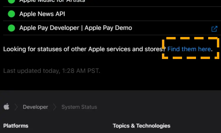 look for apple services server status