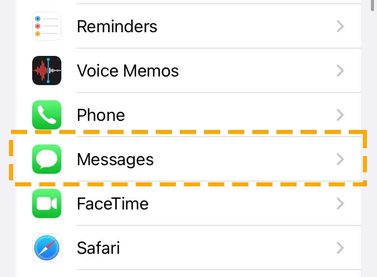 messages app option in settings