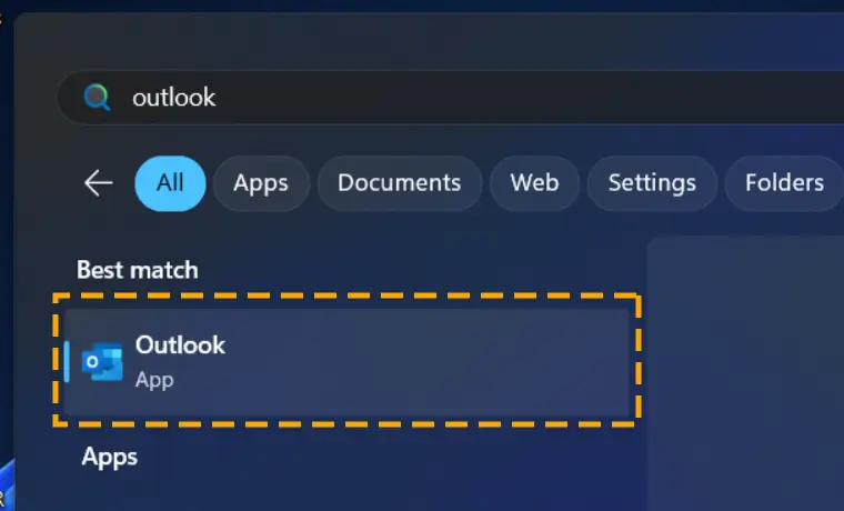 outlook app in start menu