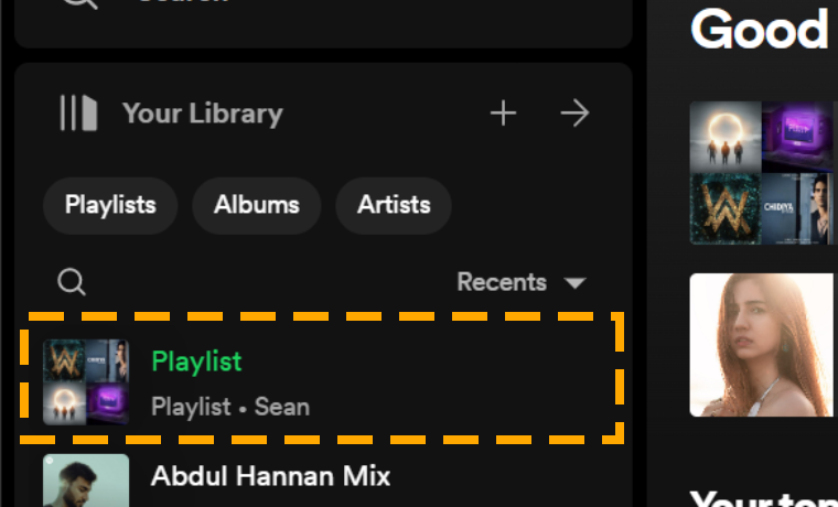 playlist in your library