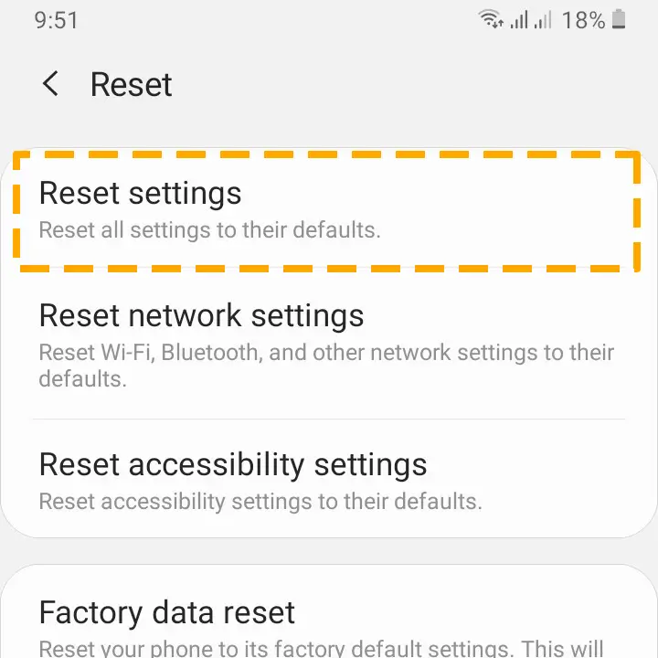 reset samsung phone settings