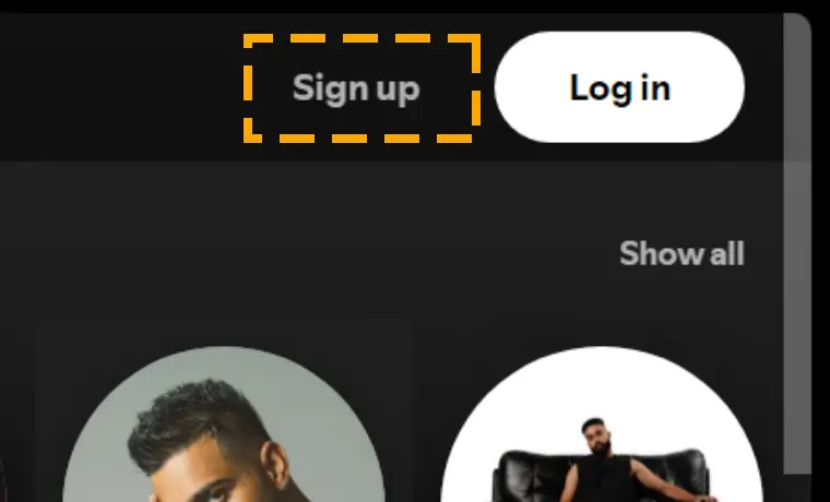 sign up button for spotify