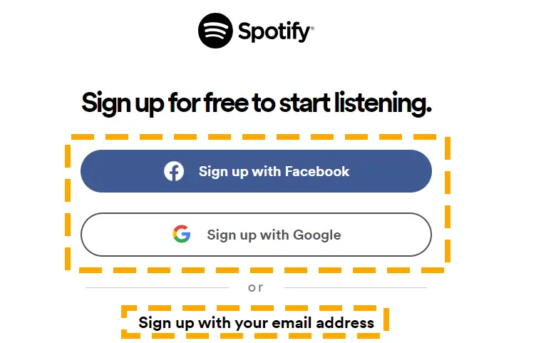 sign up options for spotify