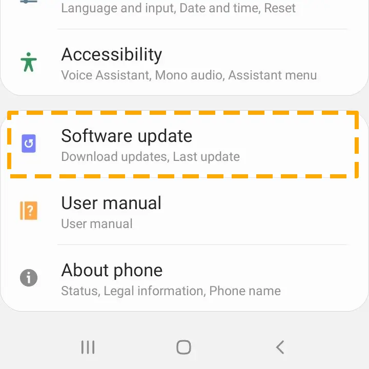 software update tab in samsung settings