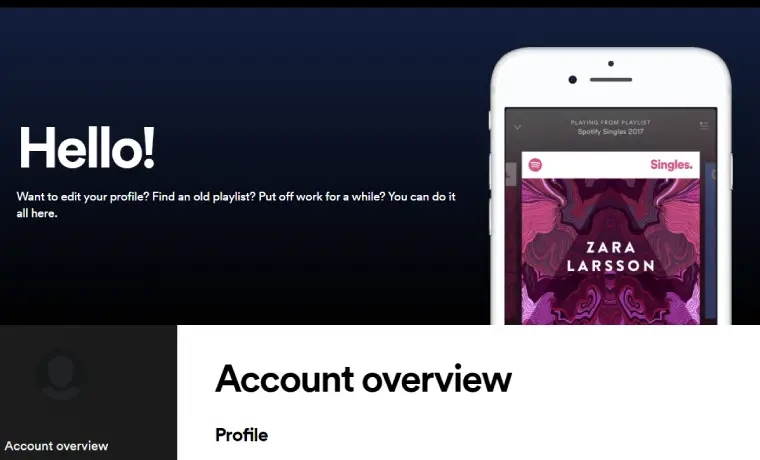 spotify account web page