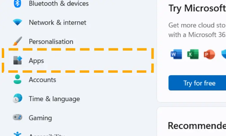 apps tab in system settings