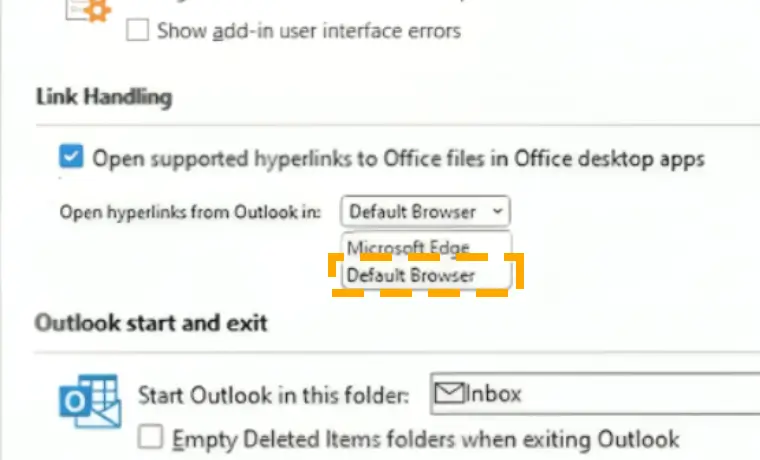 change default browser in outlook