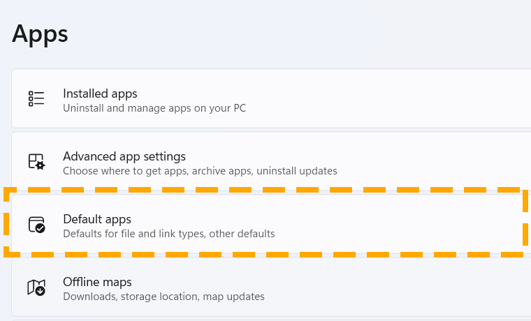 default apps settings