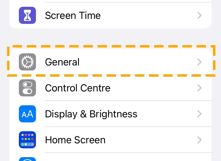 general tab in iphone settings