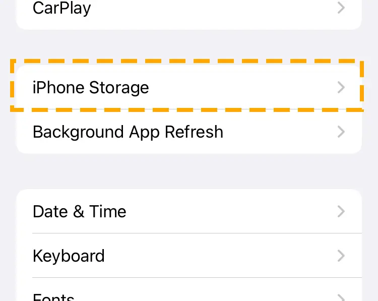 iphone storage tab