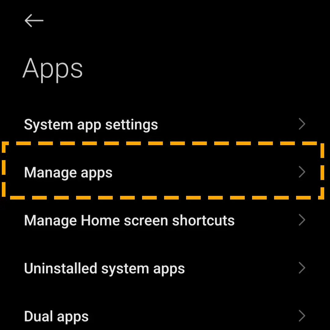 manage apps option