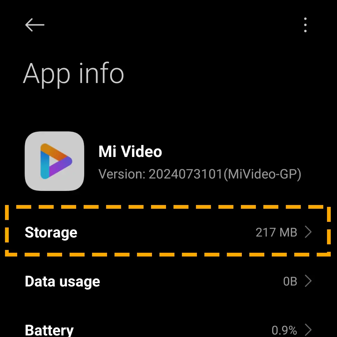 media player app storage section