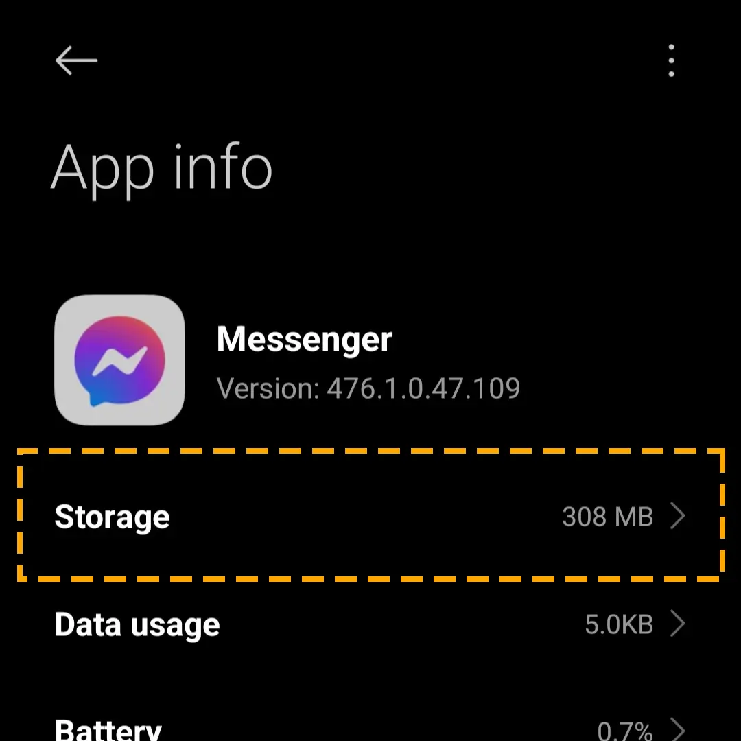 messenger app storage details