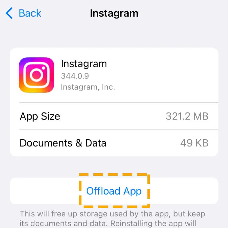 offload insta app