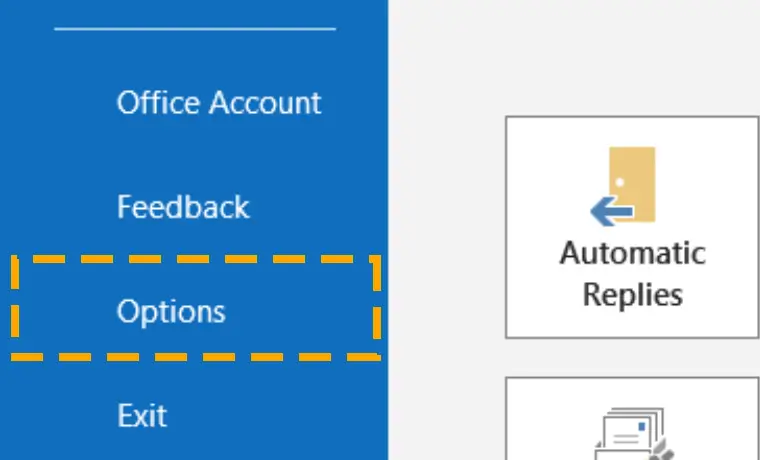 outlook options menu