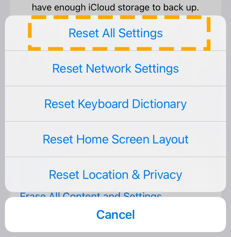 reset all settings